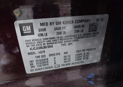 2018 Buick Encore Preferred z USA, uszkodzony, nr VIN KL4CJASB6JB678945